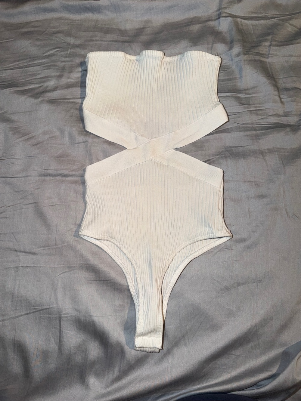 Zara Woman Strapless White Ribbed Cross-Front Bodysuit size Small